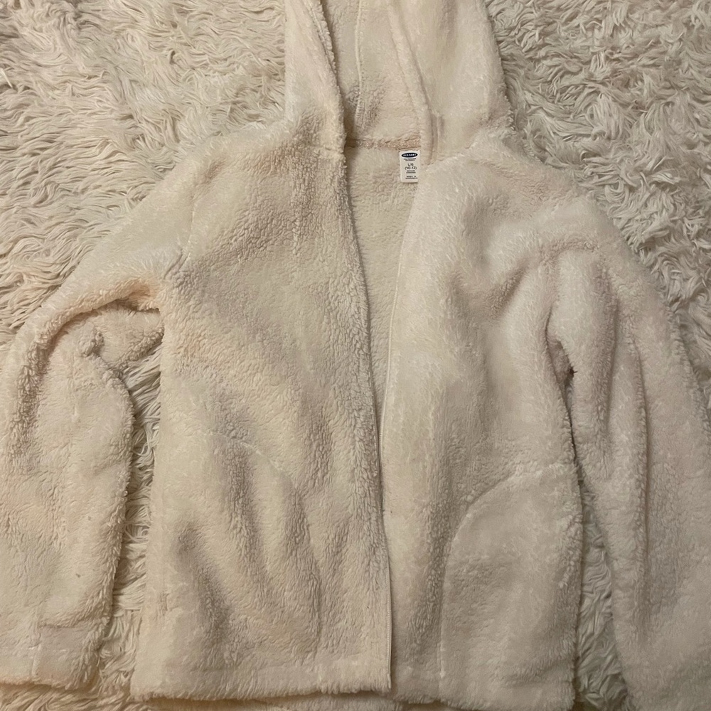 fuzzy white kids jacket